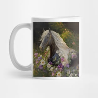 Black Horse with White  Mane Flowers Mug